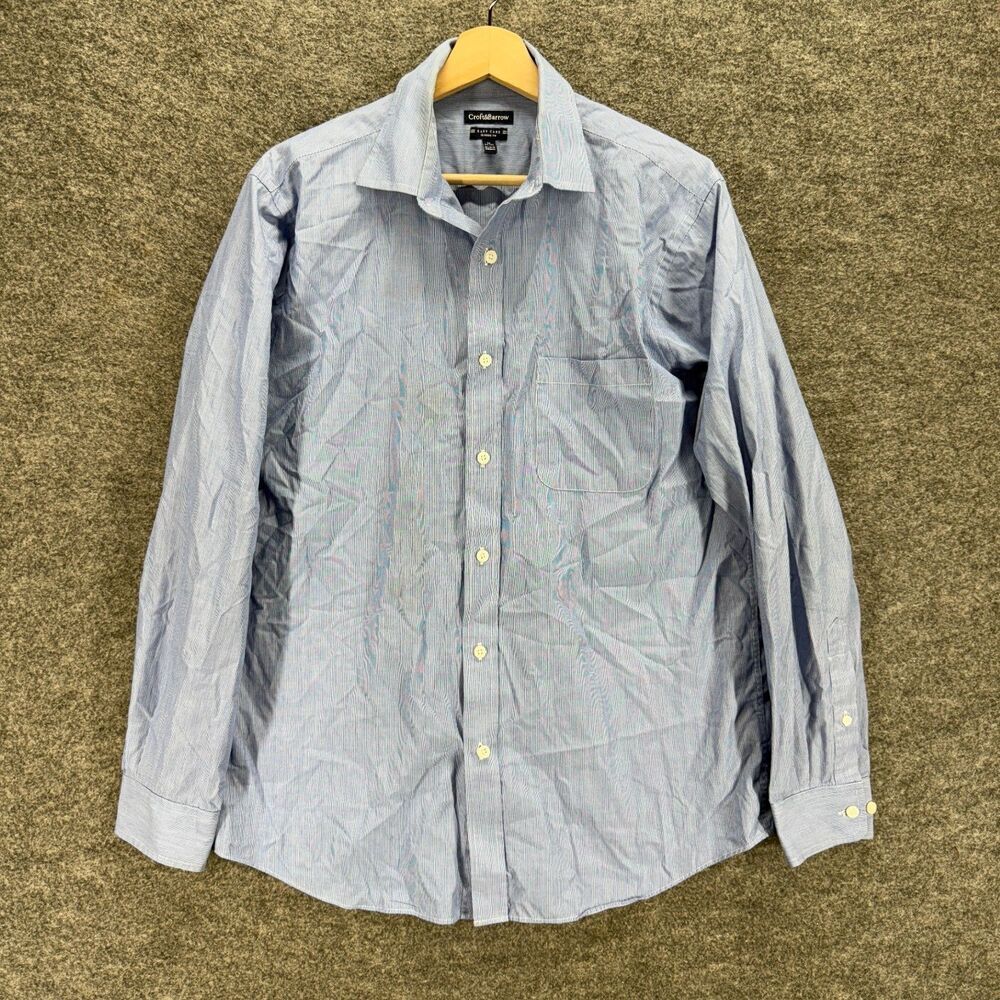 Croft & Barrow Shirt Men 16 Blue Button Up Collared Long Sleeve Classic Fit